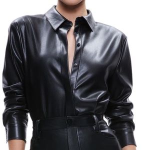 Nadine Puff Sleeve Faux Leather Blouse